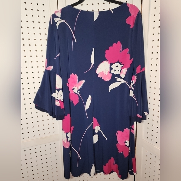 Lauren Ralph Lauren Navy Blue Floral Printed A-Line 3/4 Bell Sleeves 8 - Picture 7 of 12